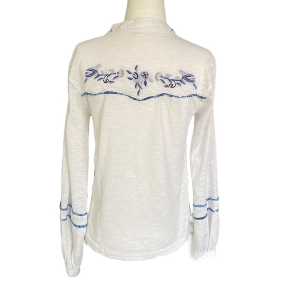 FREE PEOPLE White and Blue Sundance Kid Henley Top XSmall - Picture 10 of 15